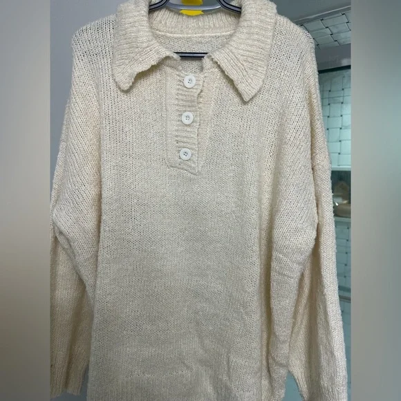 Half button drop shoulder sweater - Picture 4 of 7